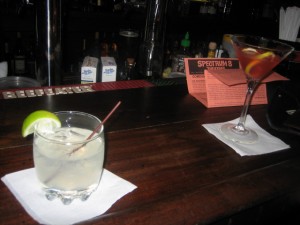 No movie theme here, just drinks at the bar waiting for our table. However, there is the Spectrum movie list in the background that someone left there. Could of been us, we stop in for a drink between movies quite often.