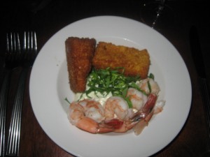 Gulf Shrimp Remoulade with shaved greens and cornbread sticks (Forrest Gump 1994).